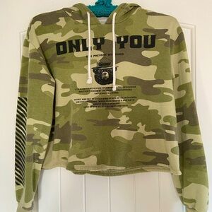 Camo cropped Smokey the Bear sweatshirt hoodie